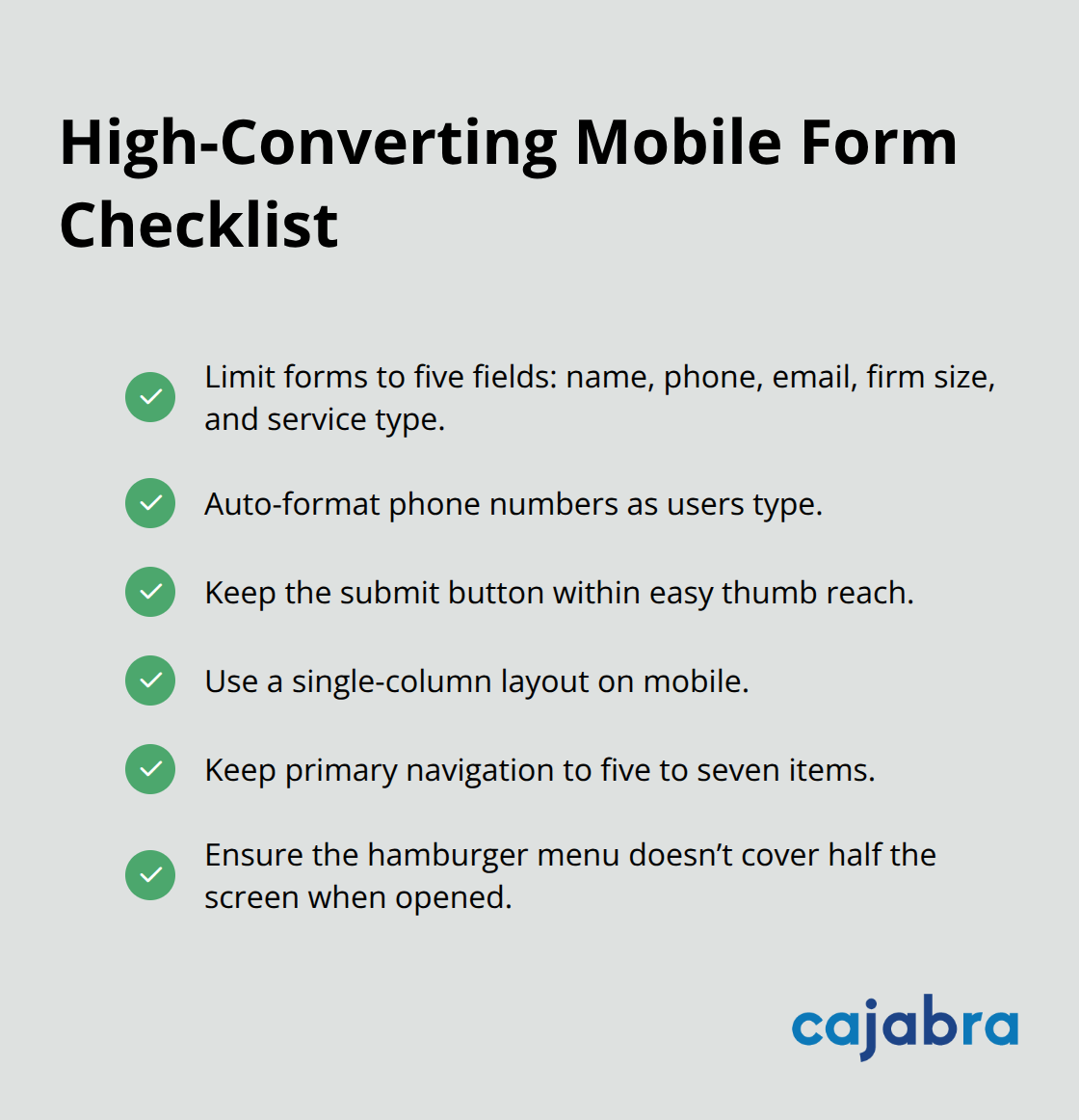 Checklist of mobile form best practices to reduce friction and boost inquiries - mobile optimization