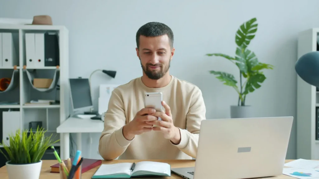 A modern SaaS-style visualization of two-way SMS texting and website chat widgets connected through an intelligent CRM system